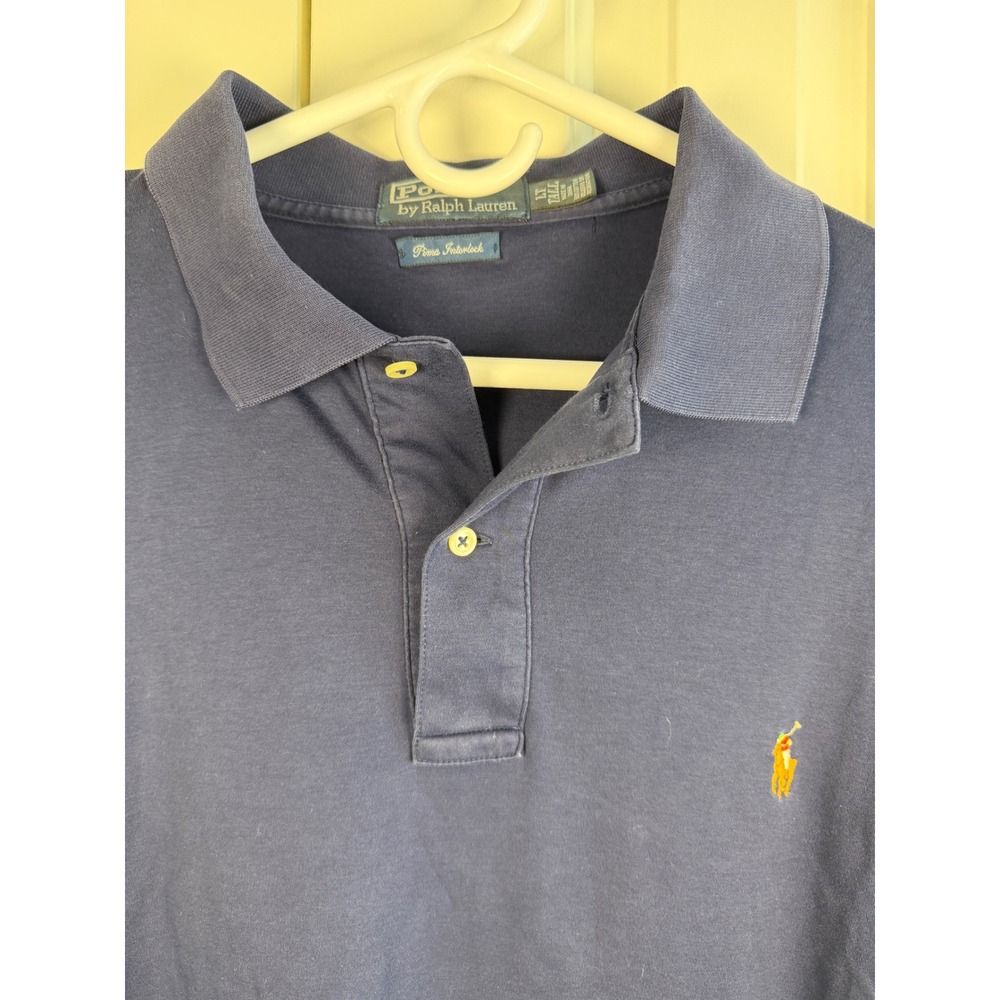 Polo Ralph Lauren Mens LT Tall Pima Interlock Polo Shirt Navy Blue Short Sleeve - Picture 2 of 3